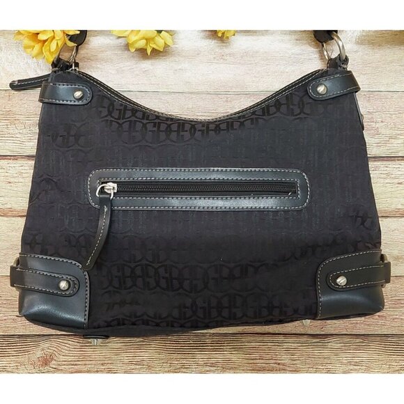 Gianni Bini Black Baguette Signature Print Leather Accent Shoulder Bag Purse - Picture 2 of 10